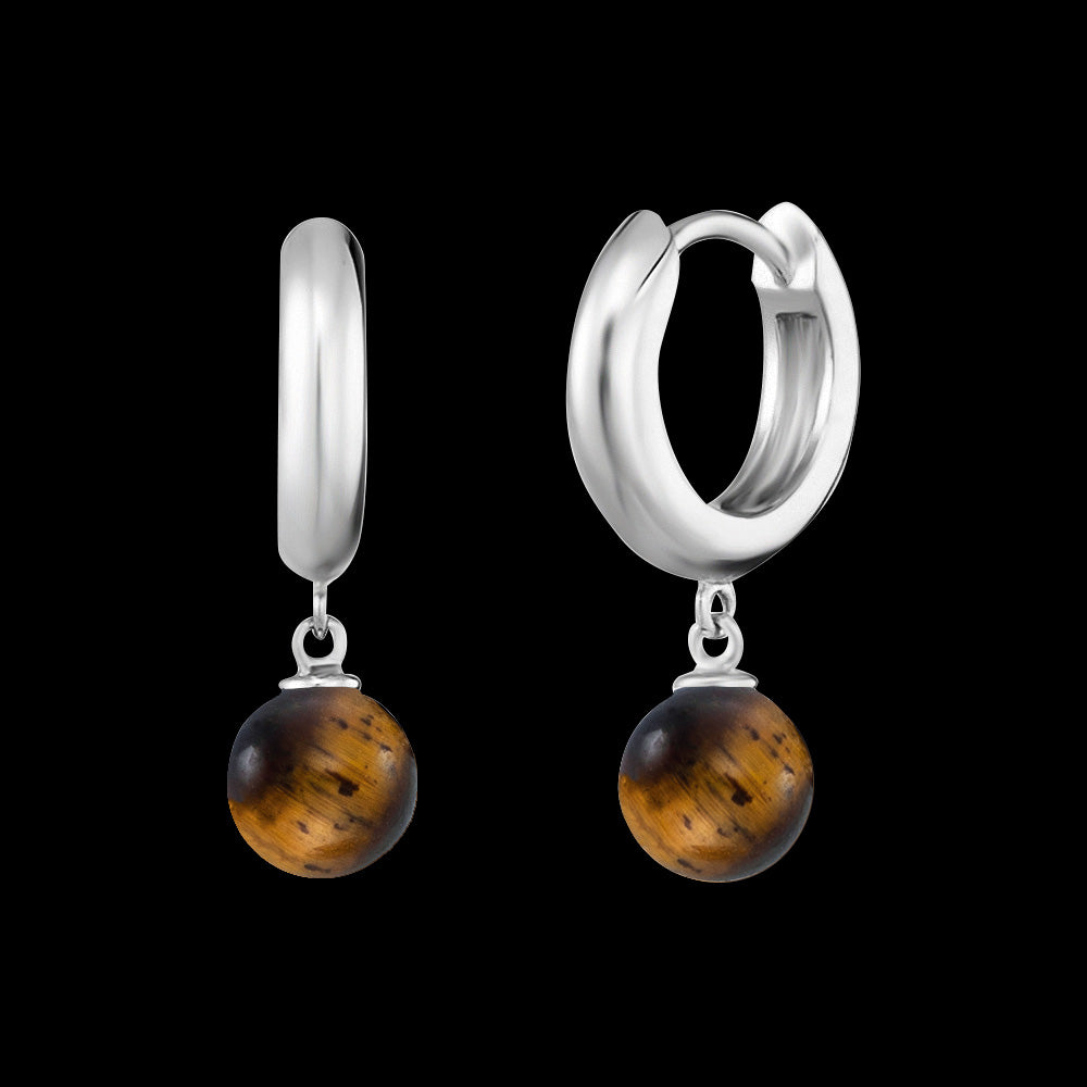 ENGELSRUFER SILVER TIGER EYE HOOP EARRINGS