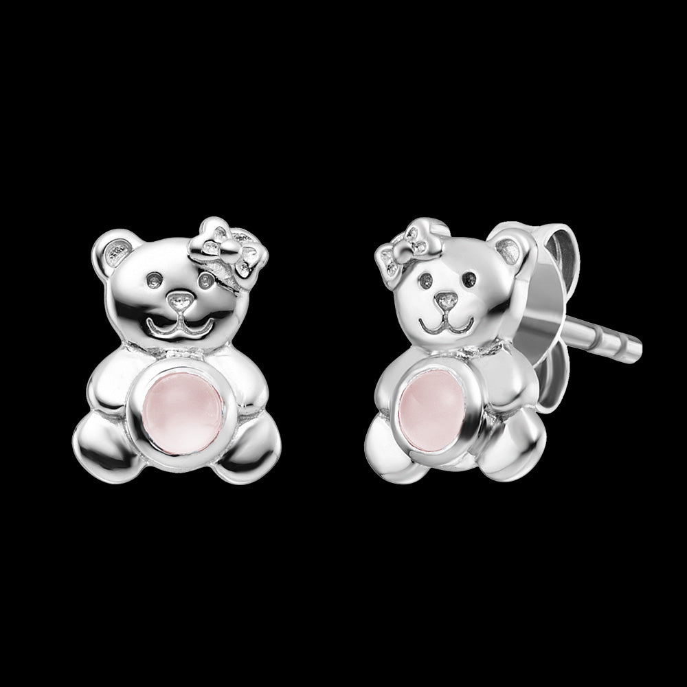 HERZENGEL SILVER TEDDY ROSE QUARTZ CHILDREN'S EARRINGS