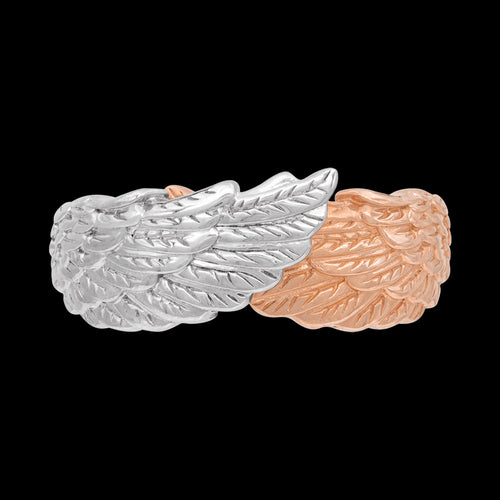 ENGELSRUFER SILVER ROSE GOLD WINGS RING - FRONT VIEW