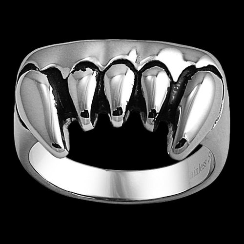 STAINLESS STEEL MEN'S FANGS RING - FRONT VIEW