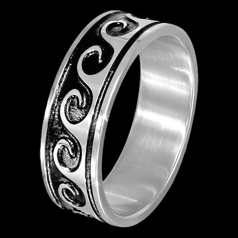 STAINLESS STEEL CELTIC WAVE BLACK ENAMEL RING