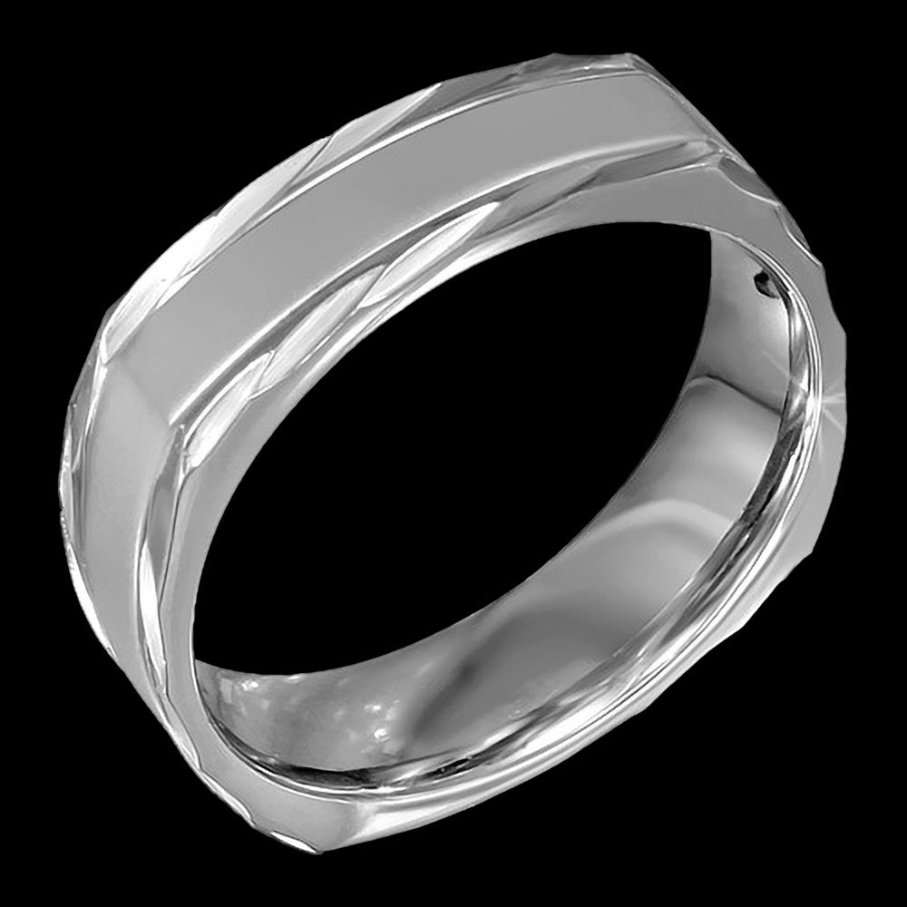 STAINLESS STEEL MEN'S CHISEL EDGE CUSHION RING