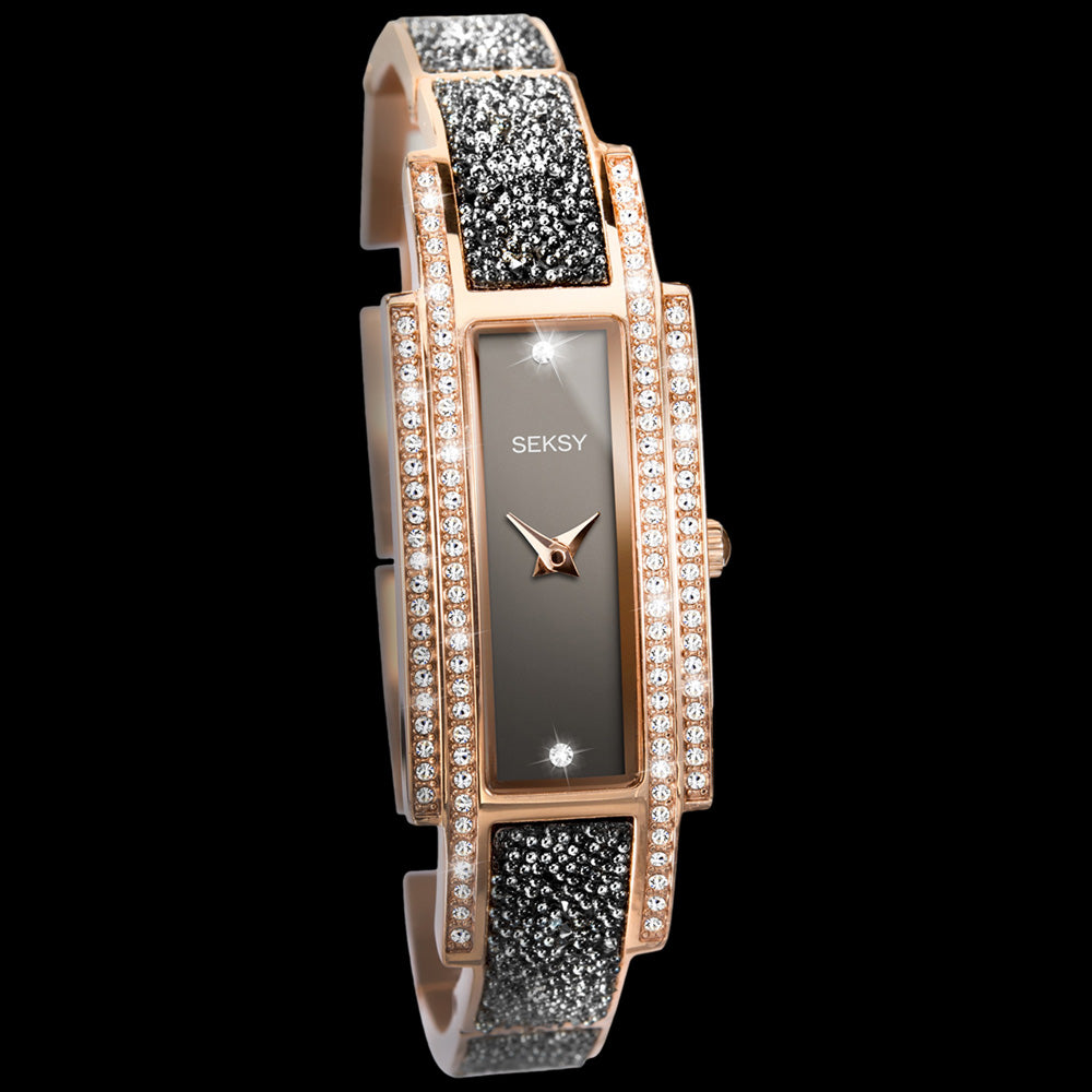 SEKSY LADIES DECO BLACK ROSE GOLD BRACELET WATCH