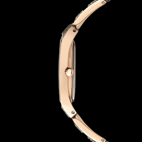 SEKSY LADIES ROCKS THIN RECTANGLE ROSE GOLD BLACK CRYSTAL BRACELET WATCH - SIDE VIEW