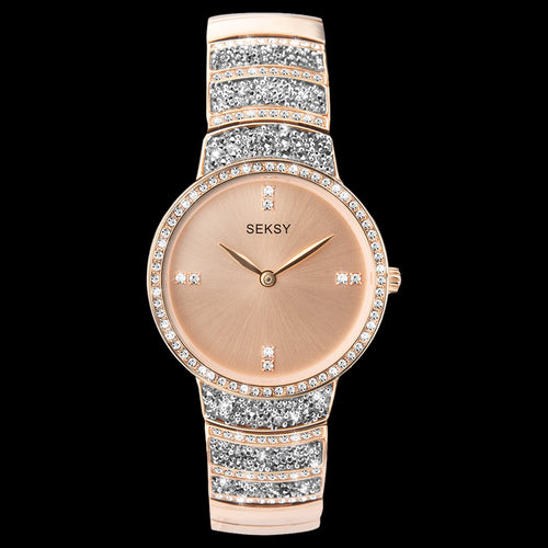 SEKSY LADIES ROCKS ROSE GOLD CRYSTAL BRACELET WATCH