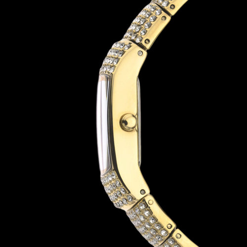 SEKSY LADIES ROCKS THIN RECTANGLE GOLD CRYSTAL BRACELET WATCH - SIDE VIEW