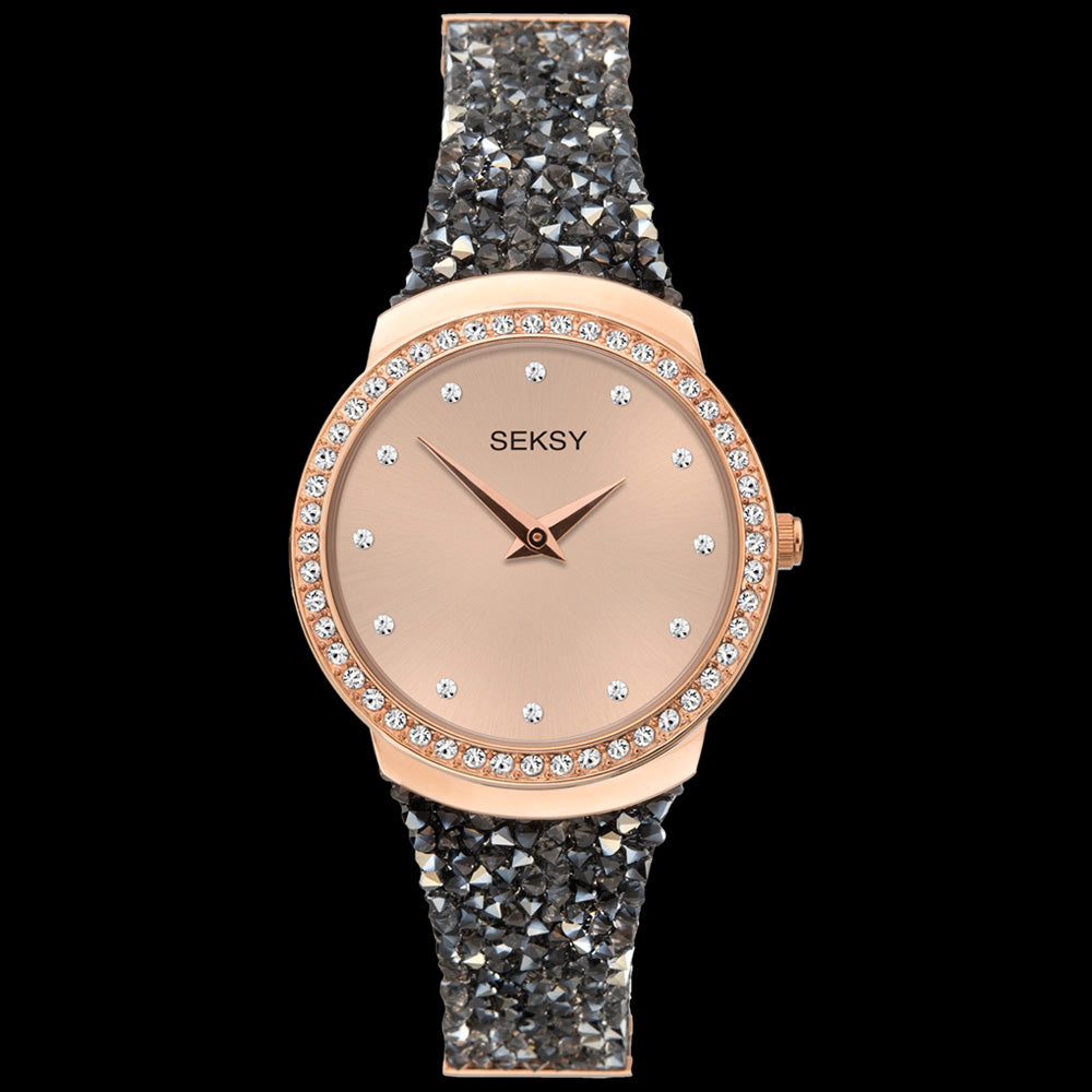 SEKSY LADIES ROCKS HALO ROSE GOLD CRYSTAL WATCH