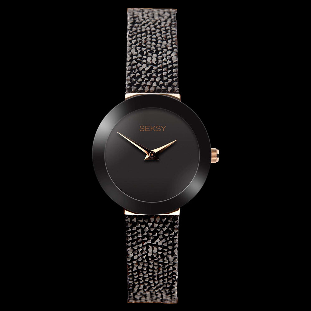 SEKSY LADIES ROCKS MINIMAL BLACK CRYSTAL BRACELET WATCH