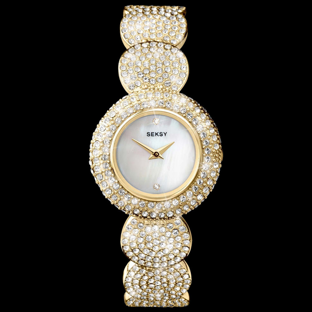 SEKSY LADIES GOLD ELEGANCE CIRCLES CRYSTAL BRACELET WATCH