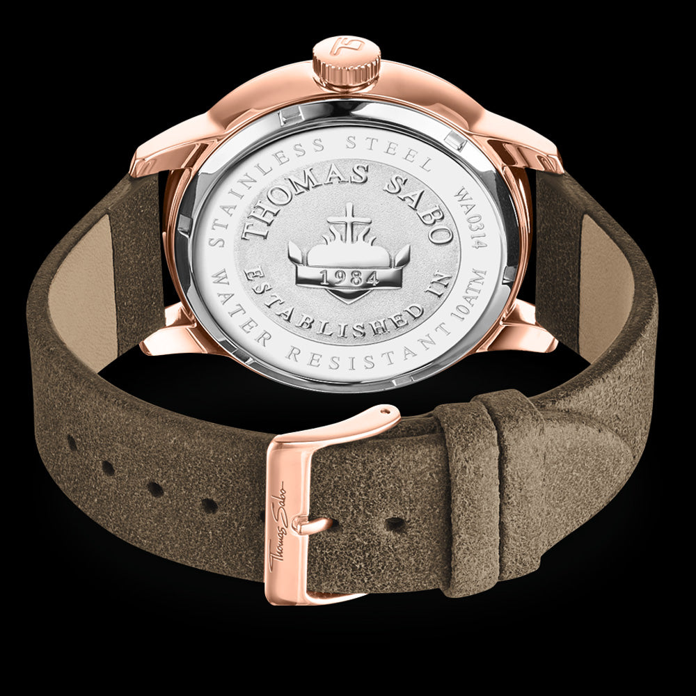 THOMAS SABO MEN'S ROSE GOLD LEATHER REBEL AT HEART WATCH - BACK VIEW
