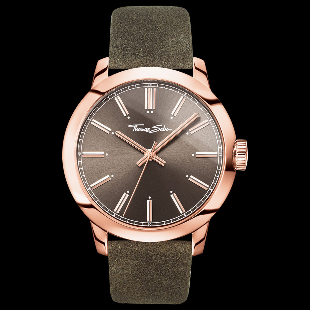 THOMAS SABO MEN'S ROSE GOLD LEATHER REBEL AT HEART WATCH