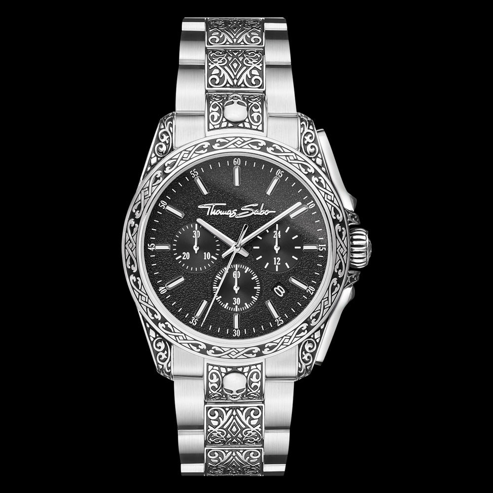 THOMAS SABO MEN'S SILVER SKULL REBEL AT HEART WATCH