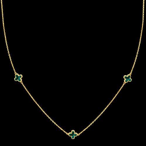 9 Carat Yellow Gold Malachite Flower Petal Necklace | Australia