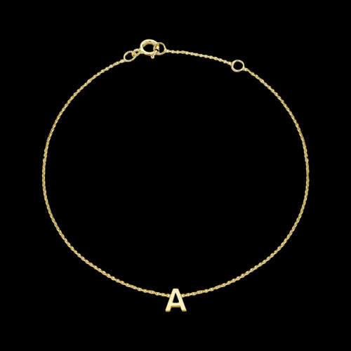 9 CARAT YELLOW GOLD LETTER A INITIAL BRACELET