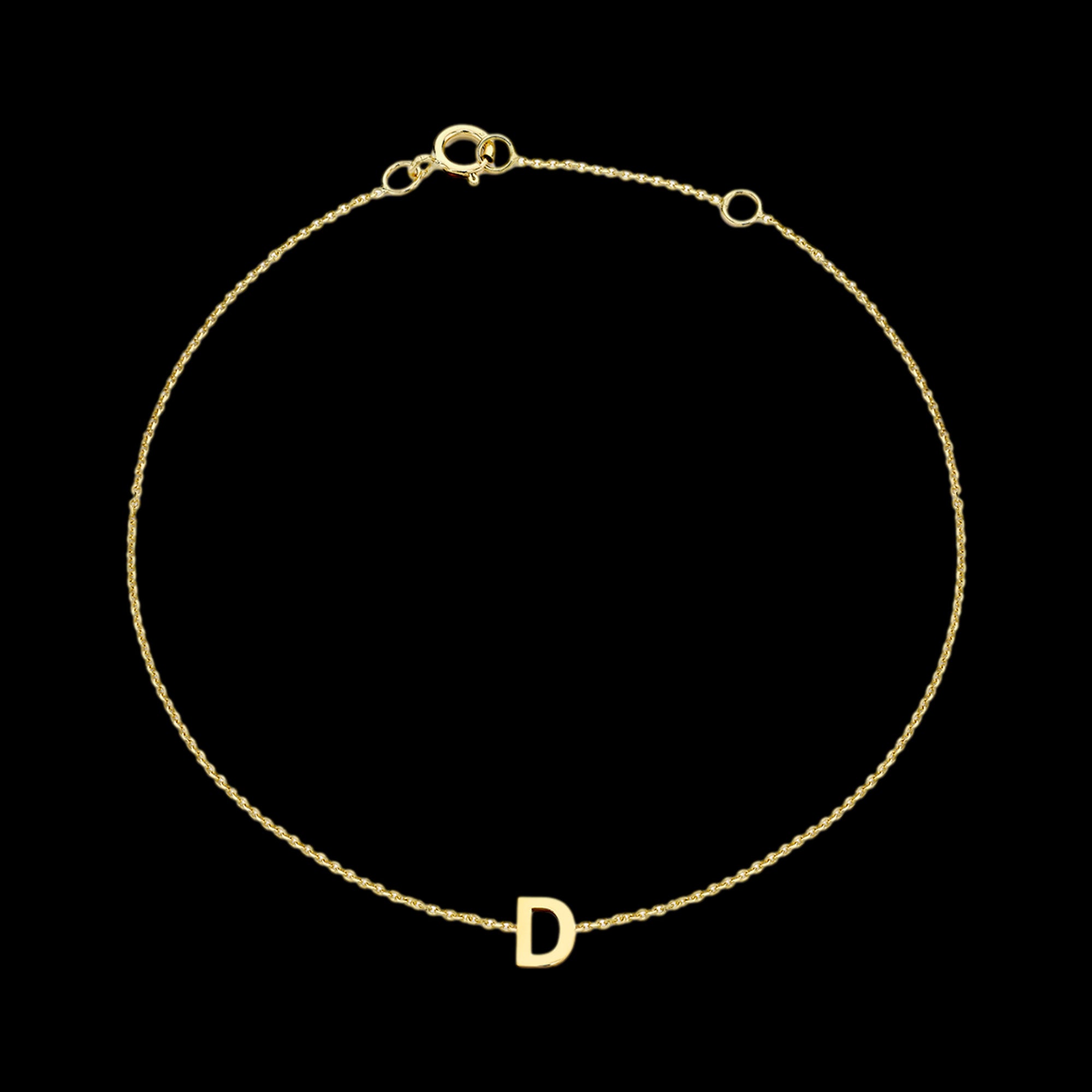 9 CARAT YELLOW GOLD LETTER D INITIAL BRACELET