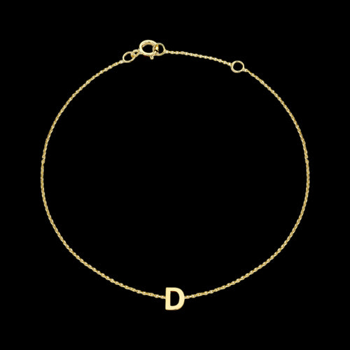 9 CARAT YELLOW GOLD LETTER D INITIAL BRACELET