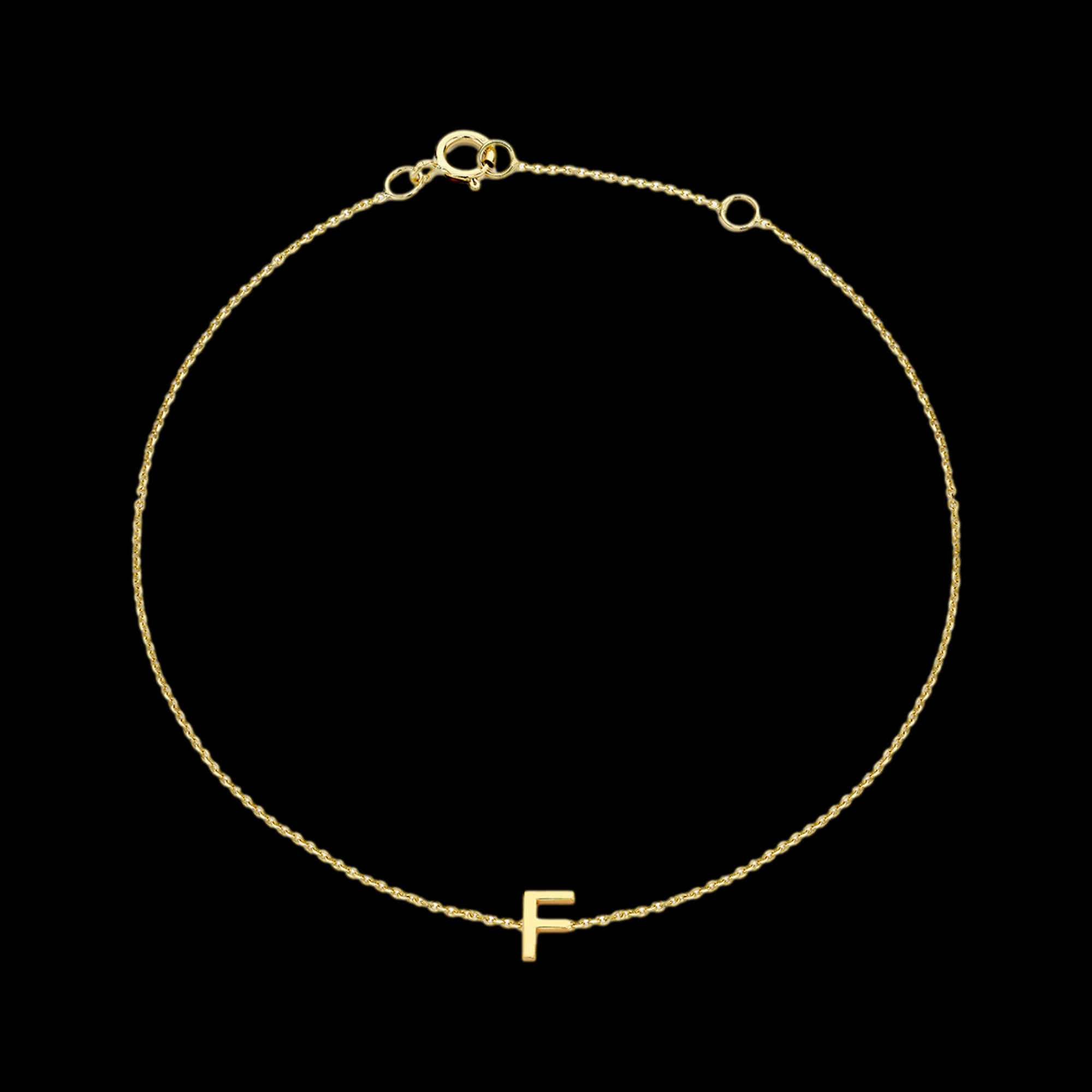 9 CARAT YELLOW GOLD LETTER F INITIAL BRACELET