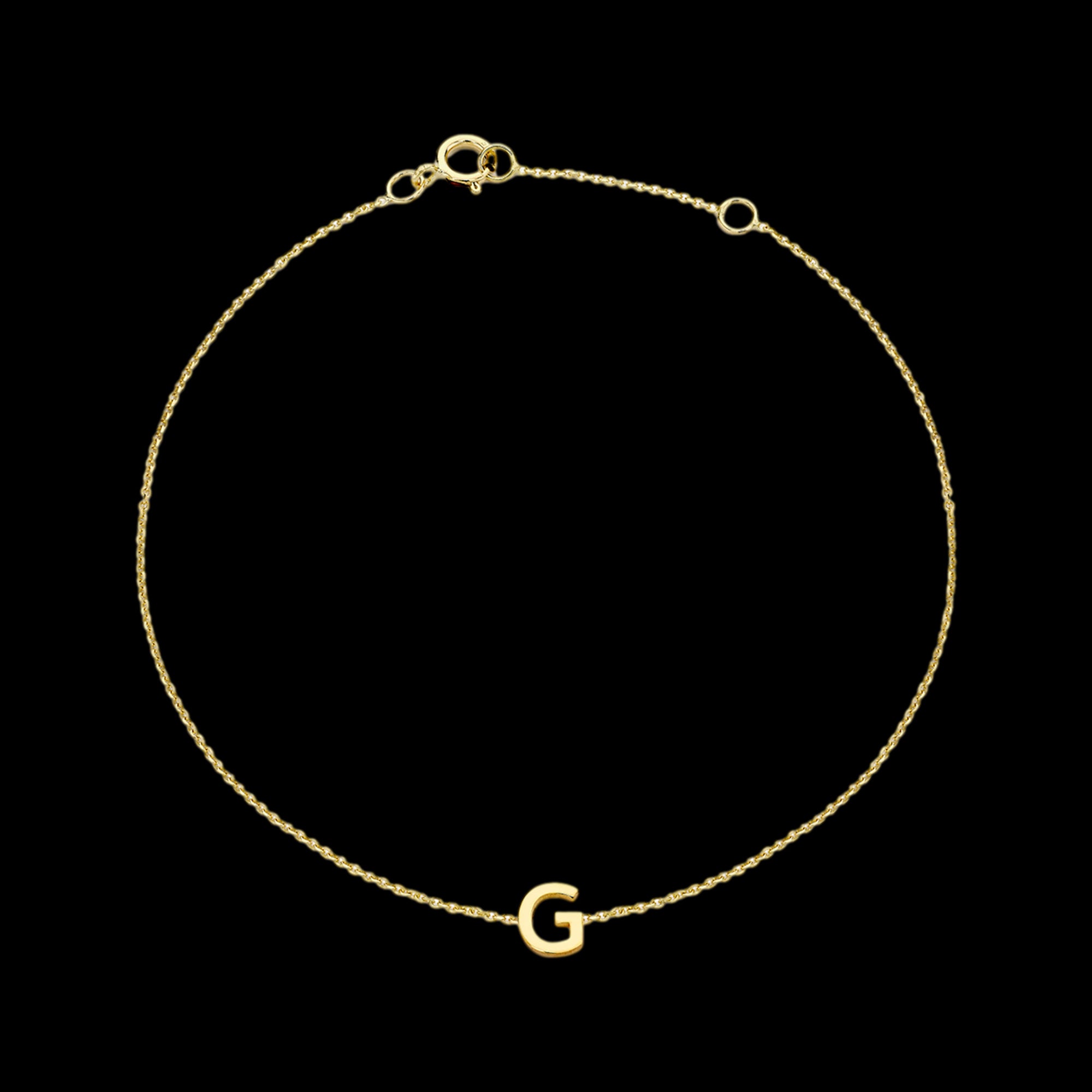 9 CARAT YELLOW GOLD LETTER G INITIAL BRACELET