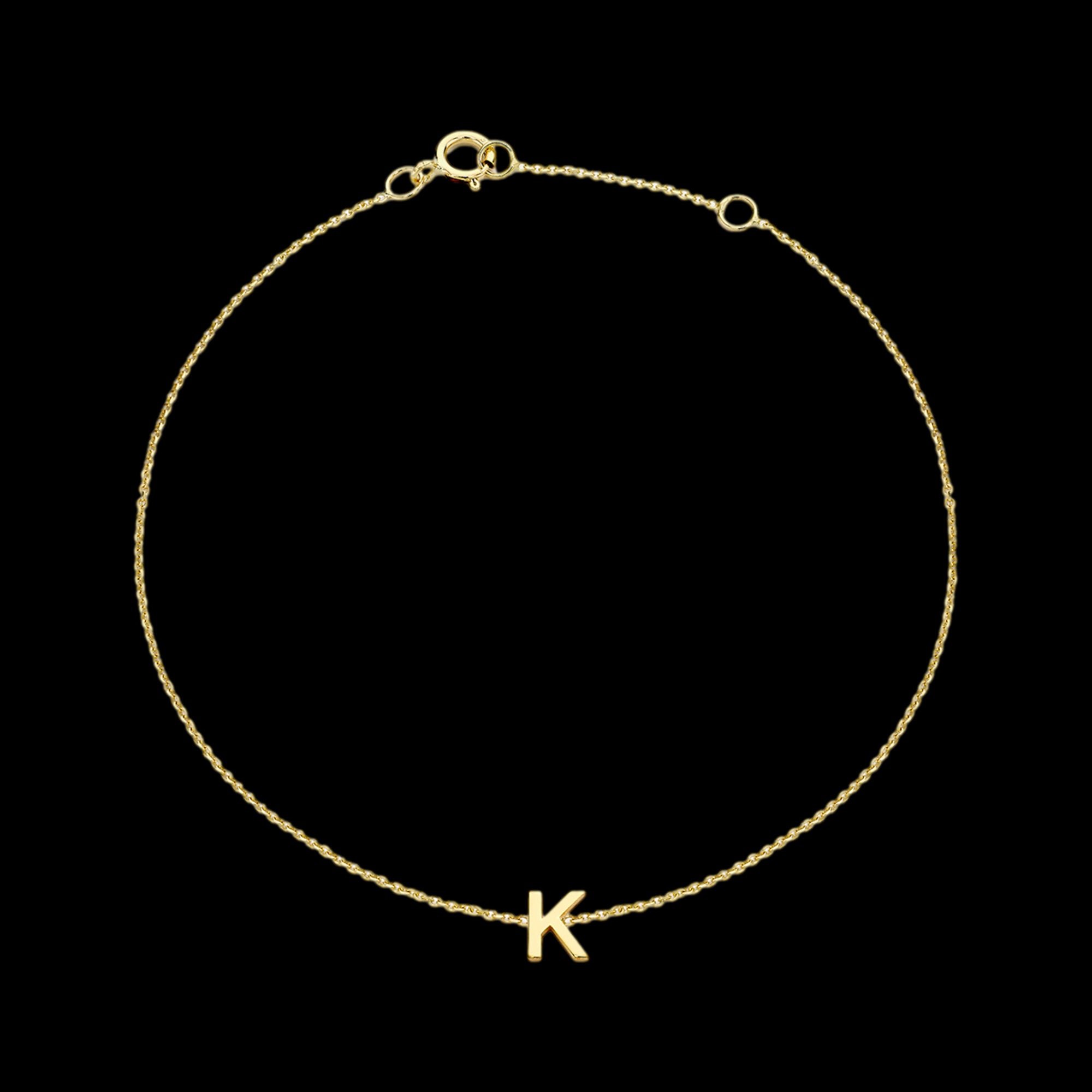 9 CARAT YELLOW GOLD LETTER K INITIAL BRACELET