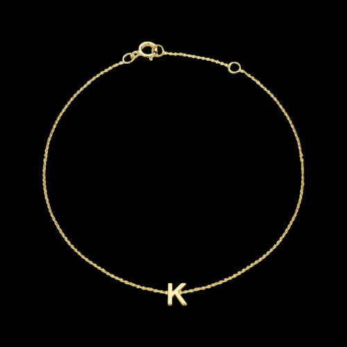 9 CARAT YELLOW GOLD LETTER K INITIAL BRACELET