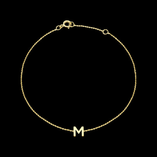 9 CARAT YELLOW GOLD LETTER M INITIAL BRACELET