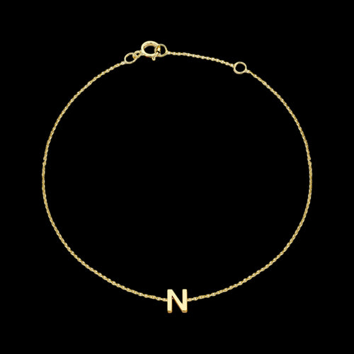 9 CARAT YELLOW GOLD LETTER N INITIAL BRACELET