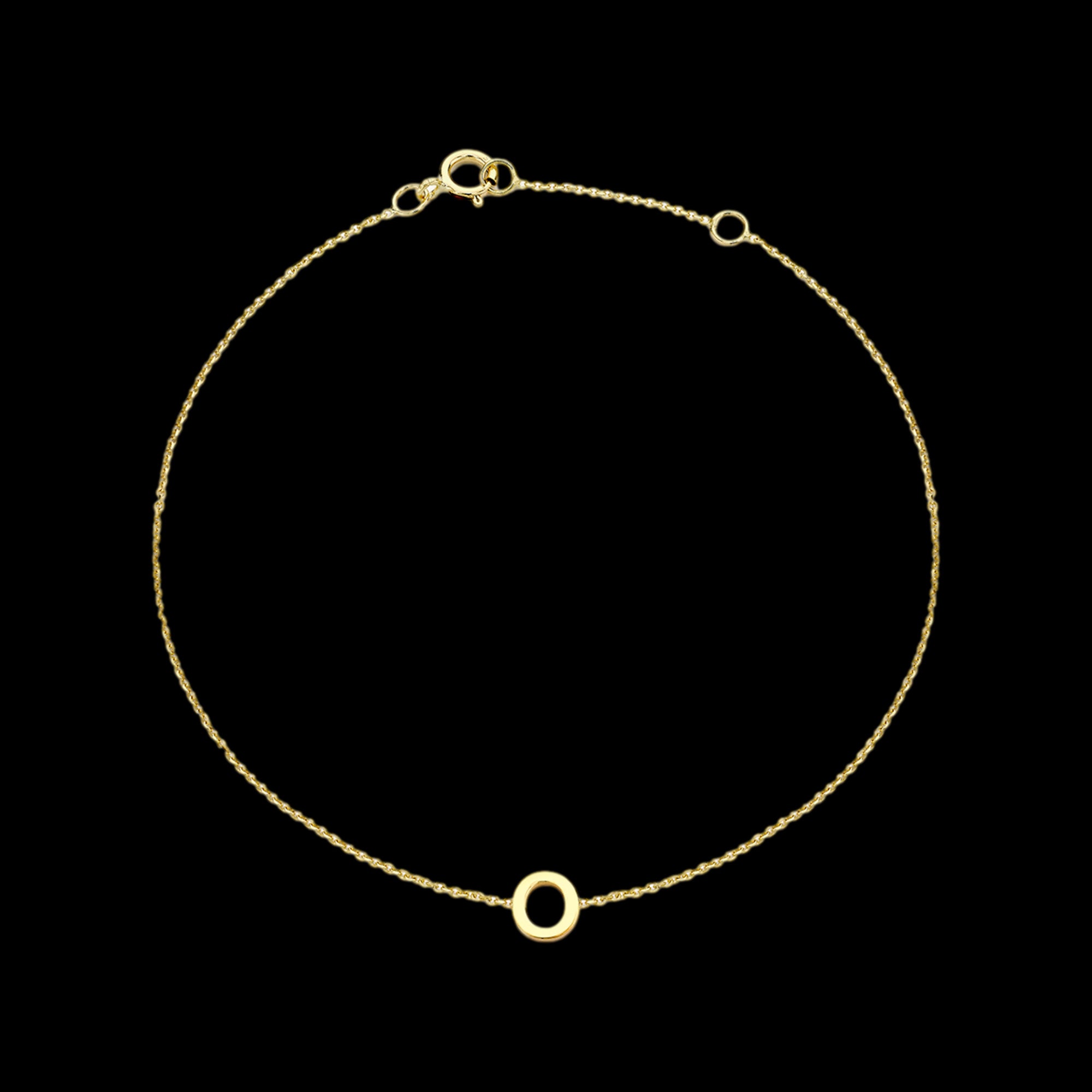 9 CARAT YELLOW GOLD LETTER O INITIAL BRACELET