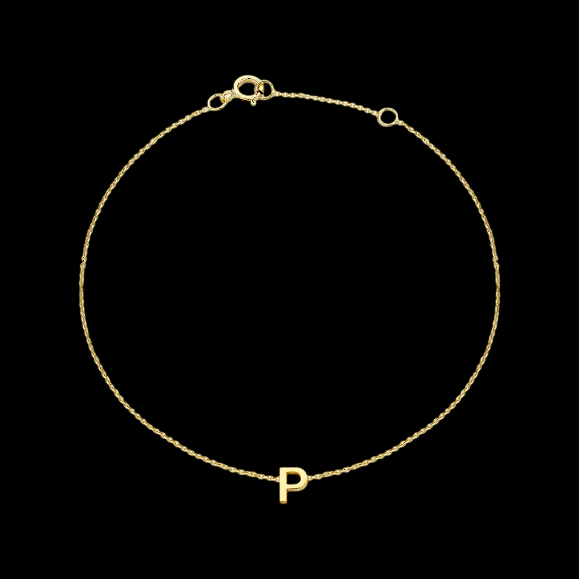 9 CARAT YELLOW GOLD LETTER P INITIAL BRACELET