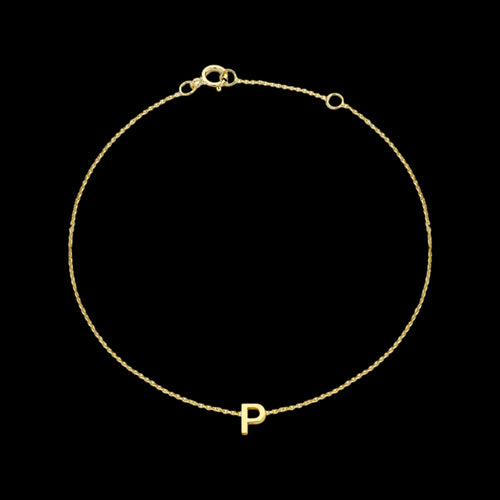 9 CARAT YELLOW GOLD LETTER P INITIAL BRACELET