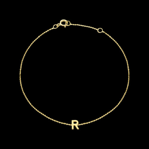 9 CARAT YELLOW GOLD LETTER R INITIAL BRACELET