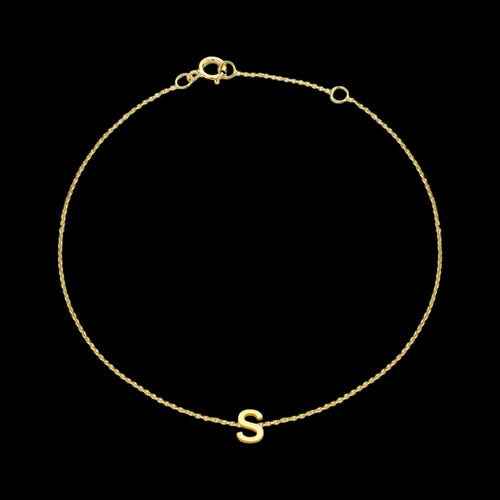 9 CARAT YELLOW GOLD LETTER S INITIAL BRACELET