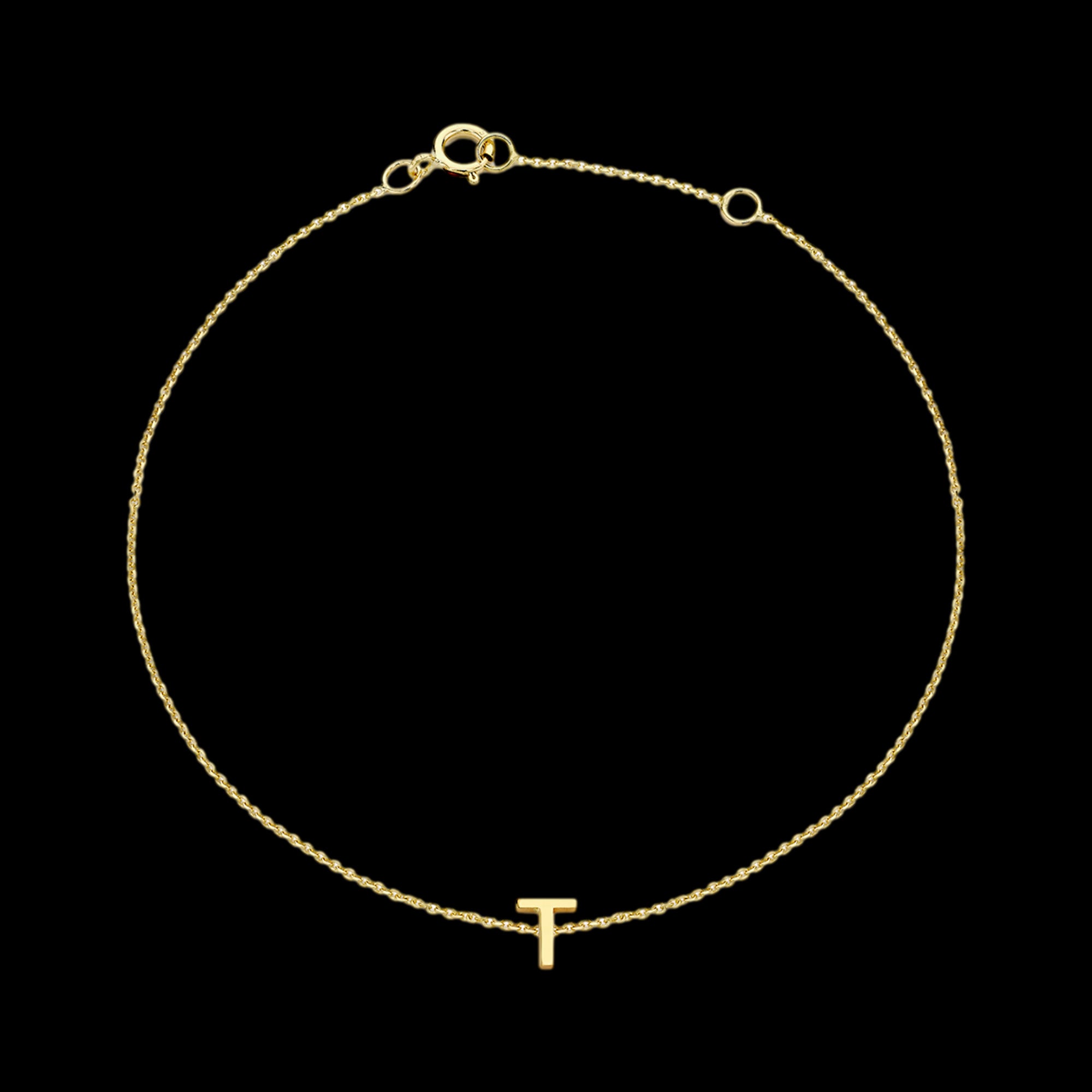 9 CARAT YELLOW GOLD LETTER T INITIAL BRACELET