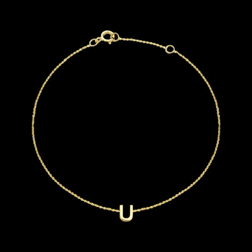 9 CARAT YELLOW GOLD LETTER U INITIAL BRACELET