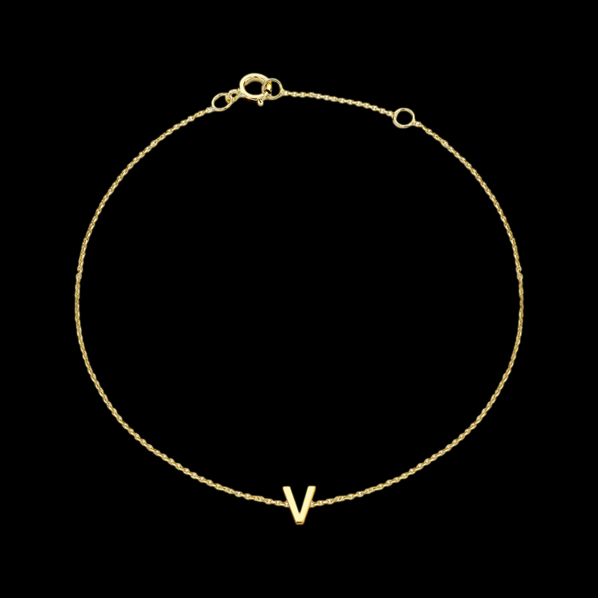 9 CARAT YELLOW GOLD LETTER V INITIAL BRACELET