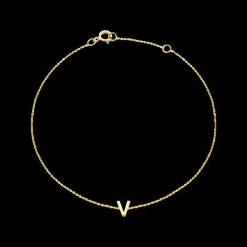 9 CARAT YELLOW GOLD LETTER V INITIAL BRACELET