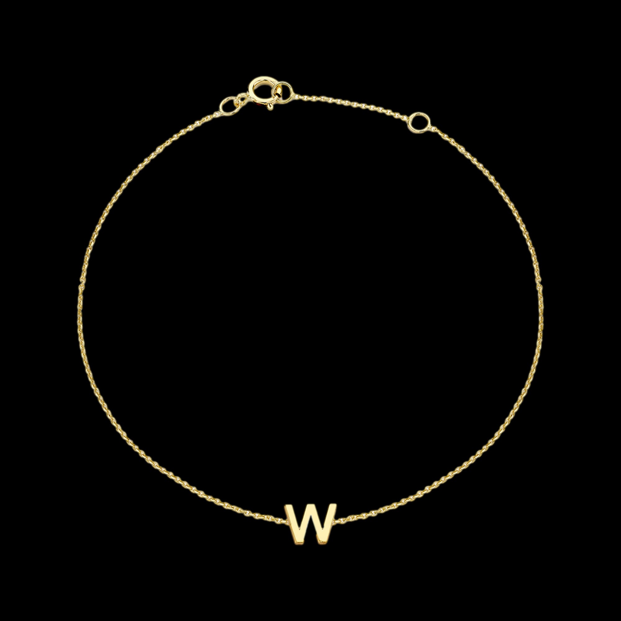 9 CARAT YELLOW GOLD LETTER W INITIAL BRACELET