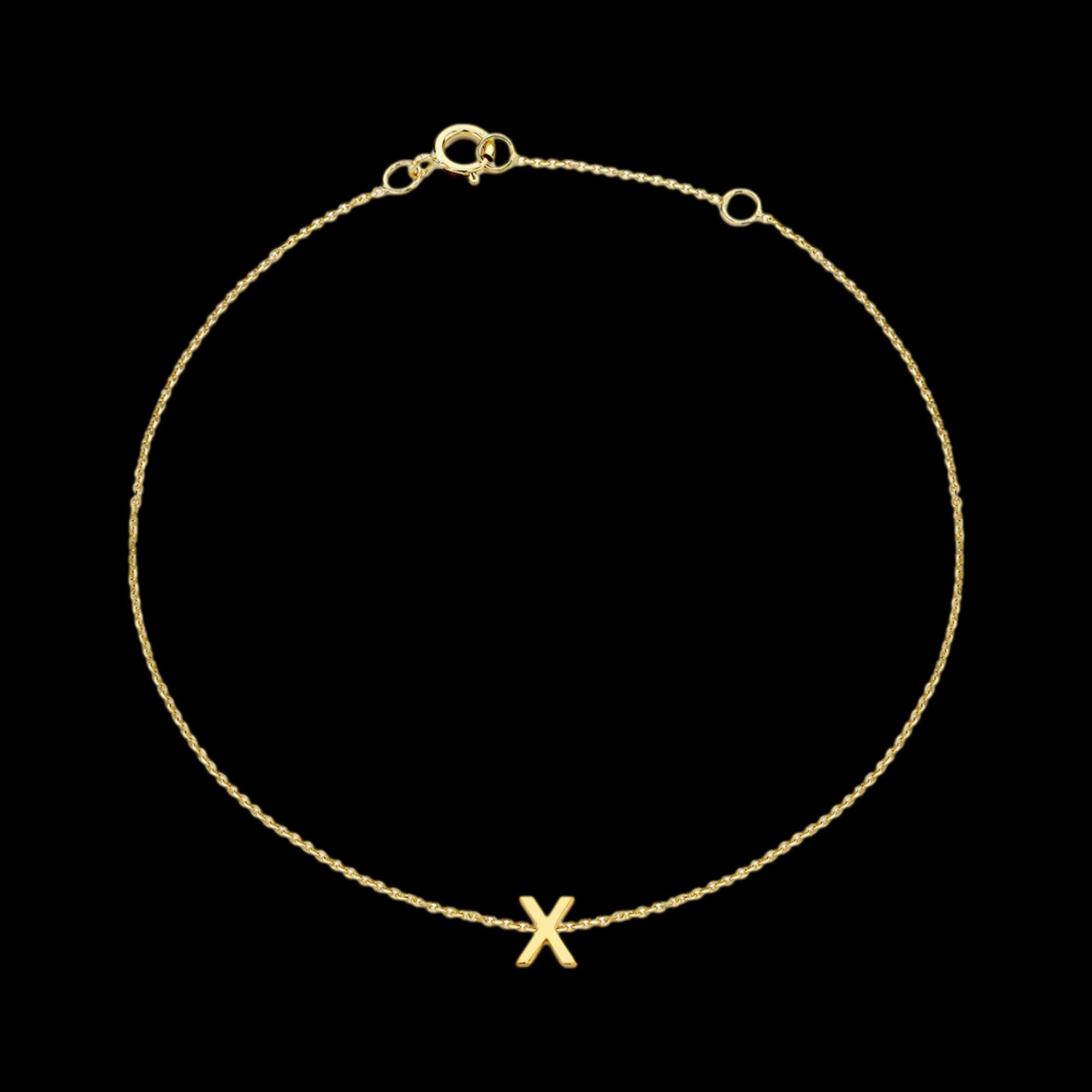 9 CARAT YELLOW GOLD LETTER X INITIAL BRACELET