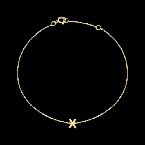 9 CARAT YELLOW GOLD LETTER X INITIAL BRACELET