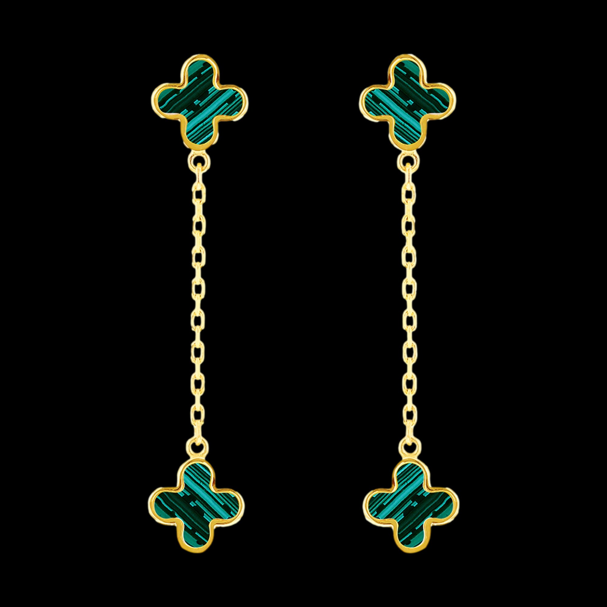 9 Carat Yellow Gold Malachite Flower Petal Drop Earrings | Australia