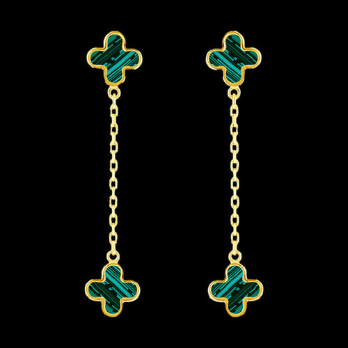 9 Carat Yellow Gold Malachite Flower Petal Drop Earrings | Australia