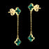 Side View 9 Carat Yellow Gold Malachite Flower Petal Drop Earrings