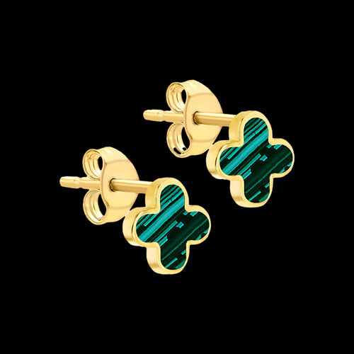 9 Carat Yellow Gold Malachite Flower Petal Stud Earrings | Australia
