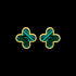 Front View 9 Carat Yellow Gold Malachite Flower Petal Stud Earrings