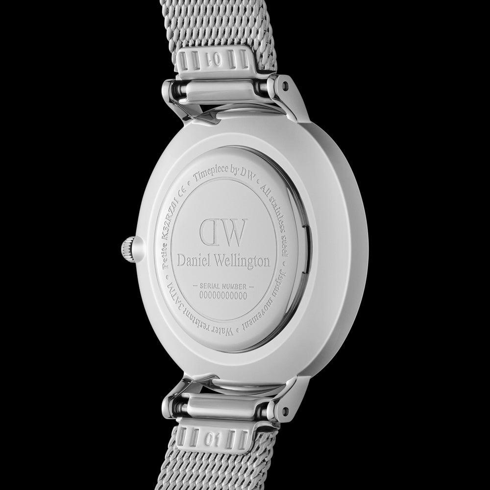 DANIEL WELLINGTON PETITE ROMAN NUMERALS SILVER WHITE DIAL WATCH - BACK VIEW