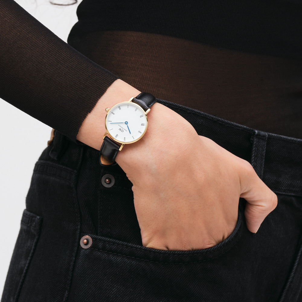 DANIEL WELLINGTON PETITE SHEFFIELD GOLD ROMAN NUMERALS WATCH - WRIST VIEW