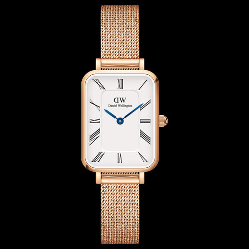 DANIEL WELLINGTON QUADRO ROMAN NUMERALS MELROSE ROSE GOLD WHITE DIAL WATCH