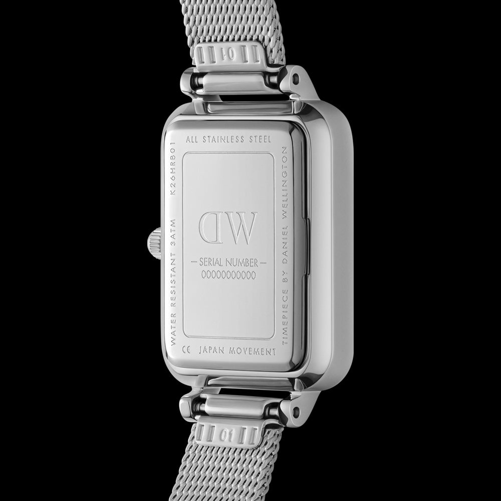 DANIEL WELLINGTON QUADRO ROMAN NUMERALS SILVER WHITE DIAL WATCH - BACK VIEW