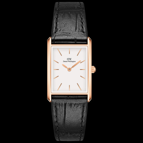 DANIEL WELLINGTON BOUND BLACK CROC LEATHER ROSE GOLD WHITE DIAL WATCH