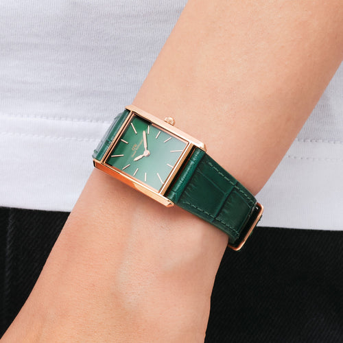 DANIEL WELLINGTON BOUND GREEN CROC LEATHER ROSE GOLD WATCH - WRIST VIEW