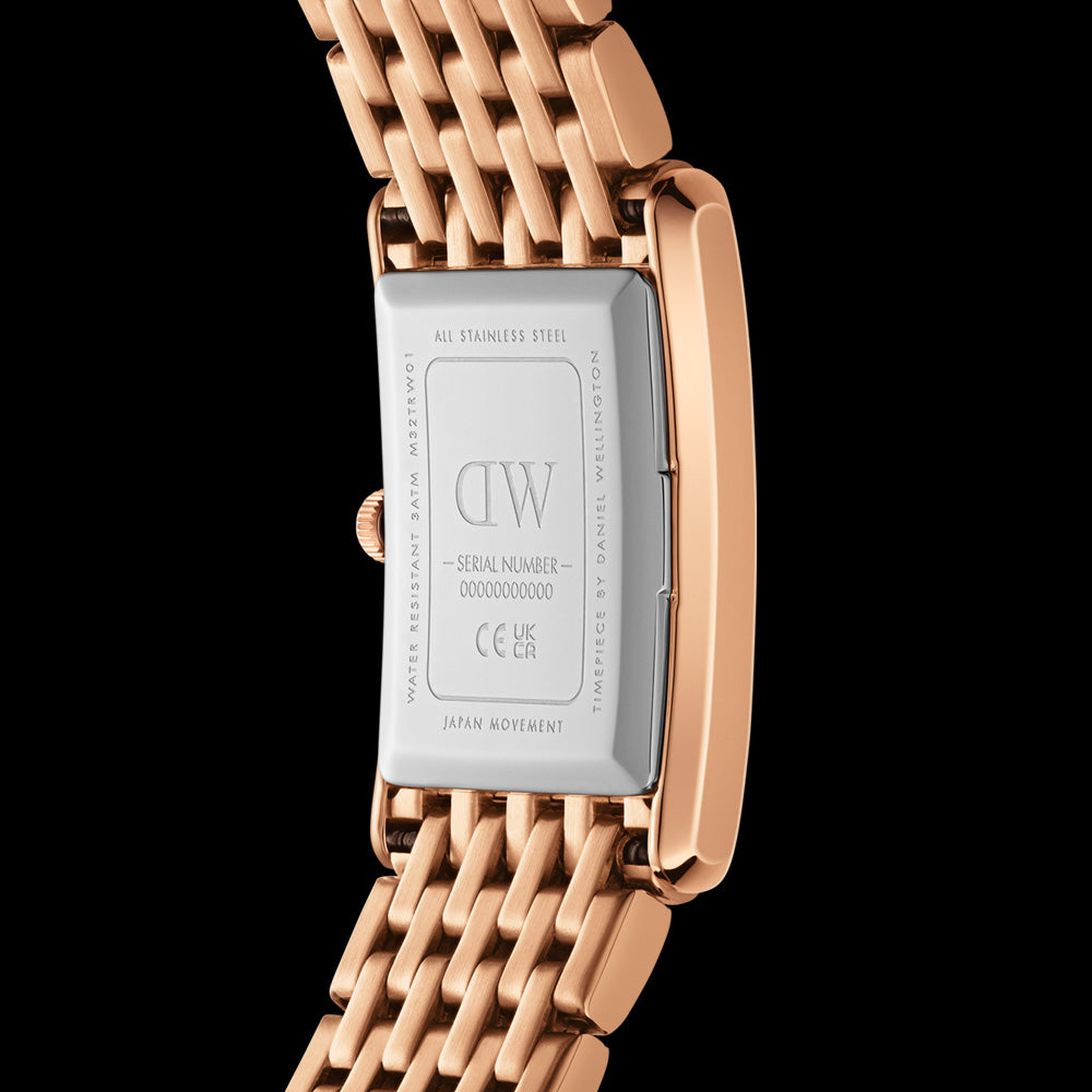 DANIEL WELLINGTON BOUND 9-LINK ROSE GOLD GREEN DIAL WATCH - BACK VIEW
